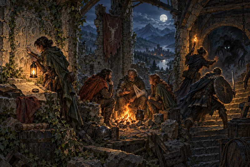 Adventurers investigate a ruined watchtower, question a guard and face a creature in its cellar
